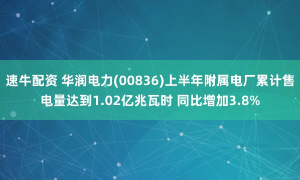 速牛配资 华润电力(00836)上半年附属电厂累计售电量达到1.02亿兆瓦时 同比增加3.8%